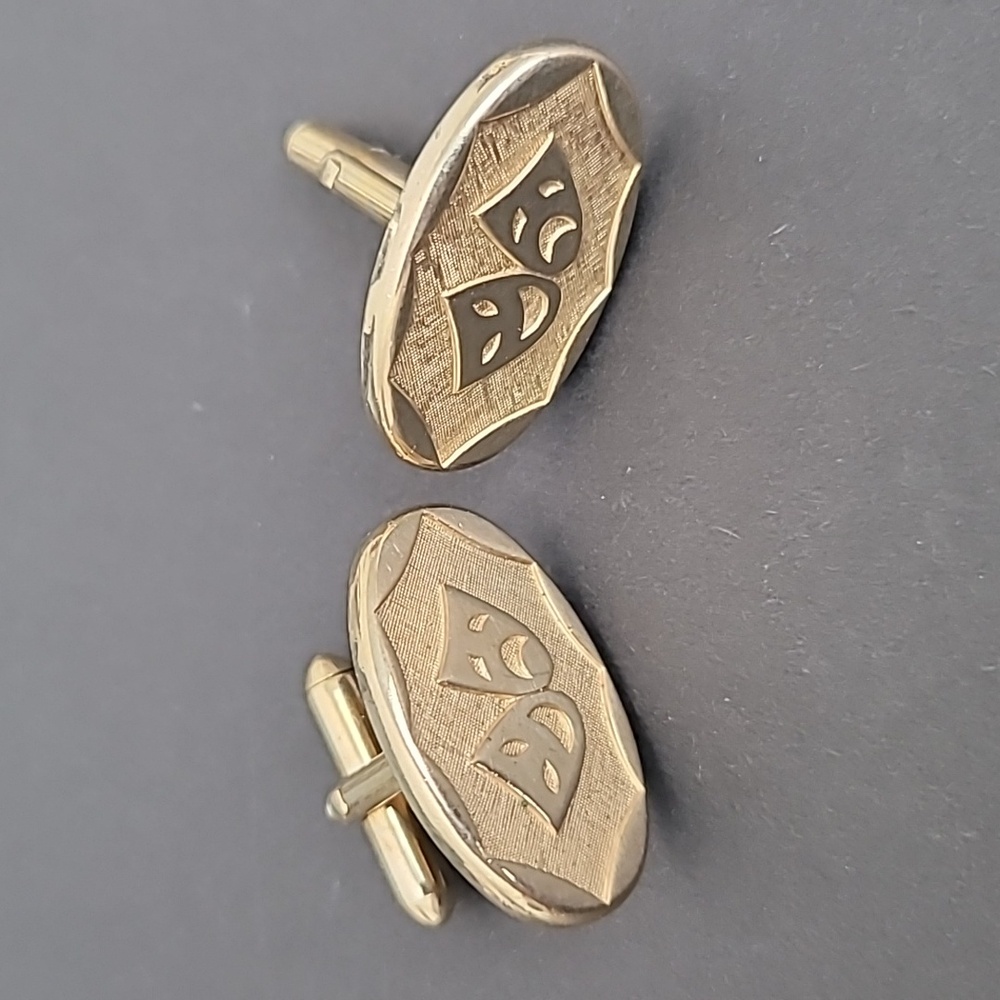theater cufflinks comedy tragedy masks oval gold tone metal